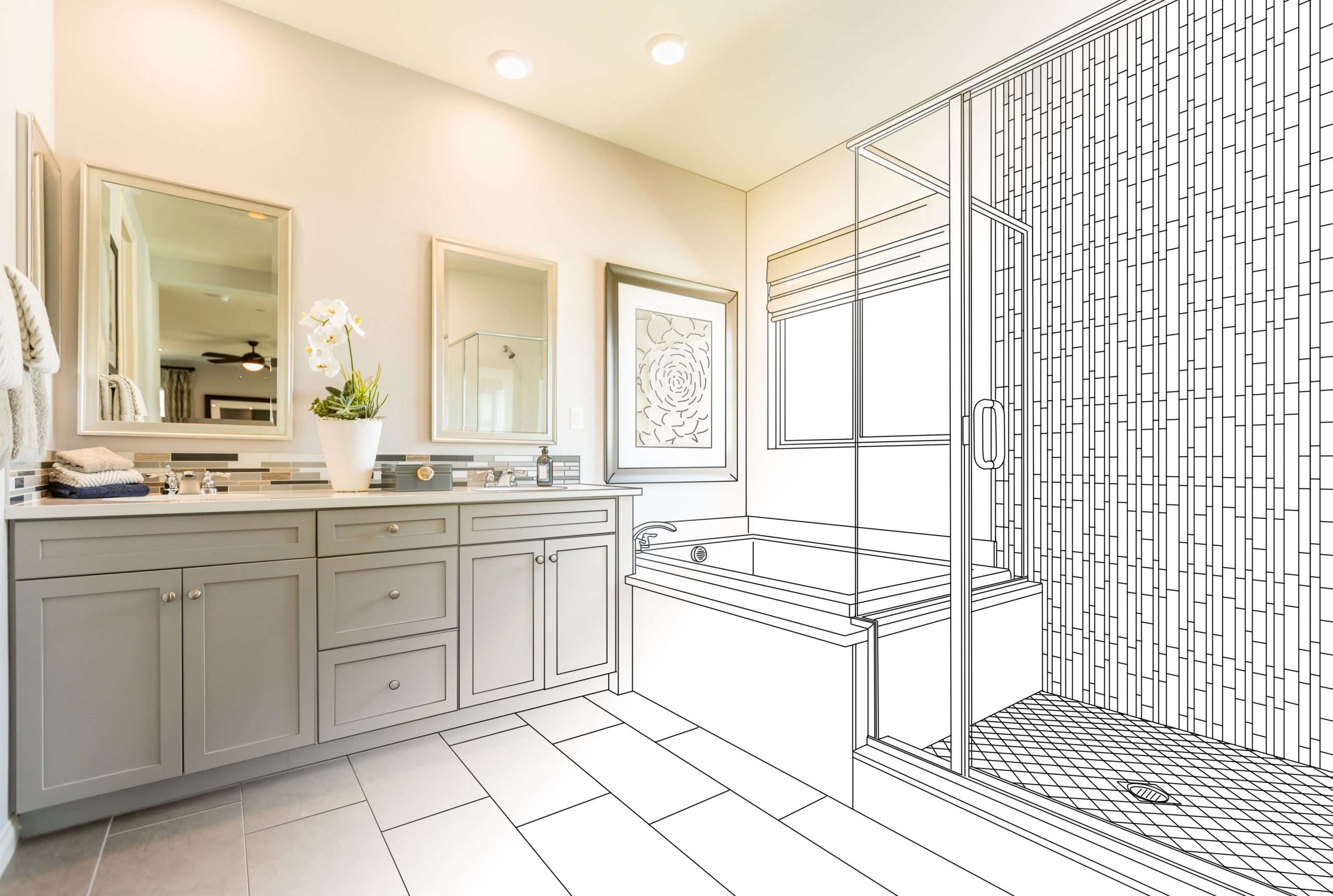 Custom,Master,Bathroom,Design,Drawing,Gradating,To,Finished,Photo.